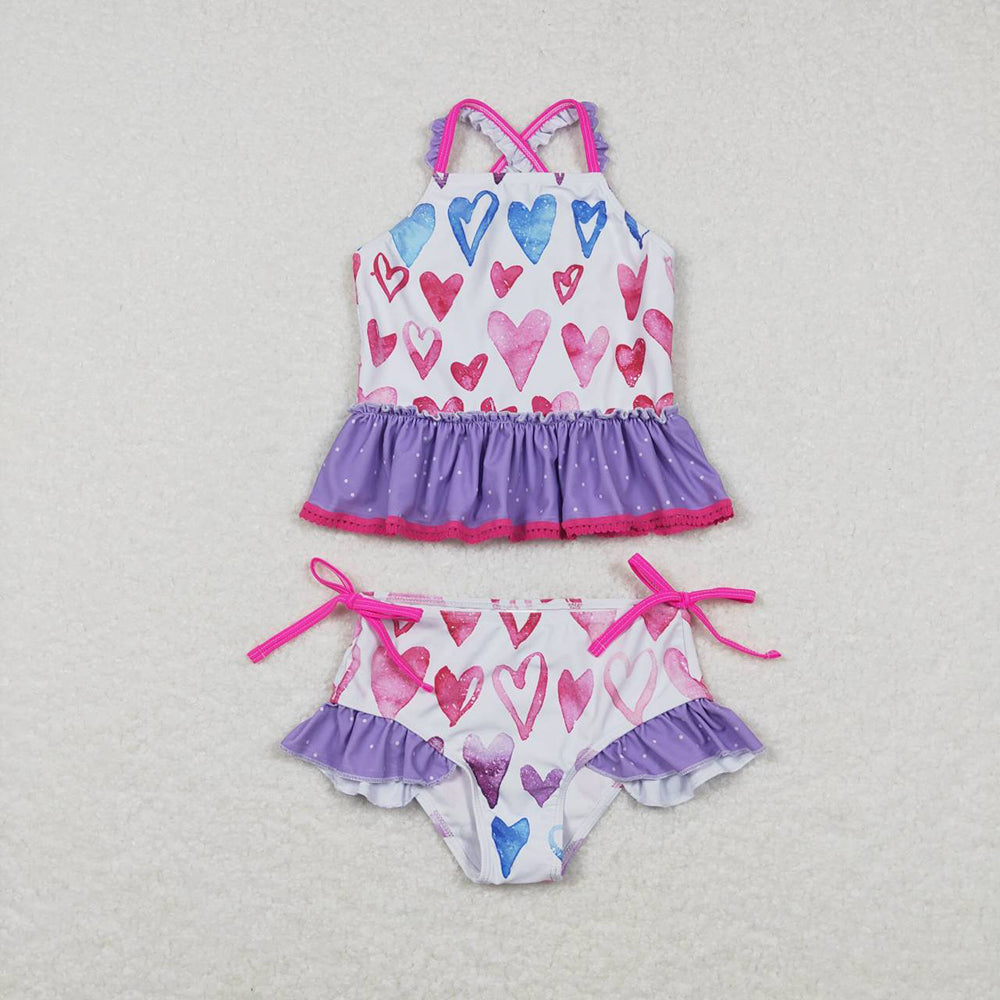 Baby Girls 2pcs Colorful Heart Top Ruffle Bottom Swimsuits