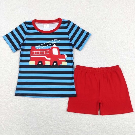 Baby Boys Short Sleeve Firetruck Shirts Shorts Clothes Sets