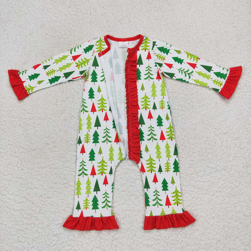 Baby Infant Girls Christmas Tree Buttons Rompers