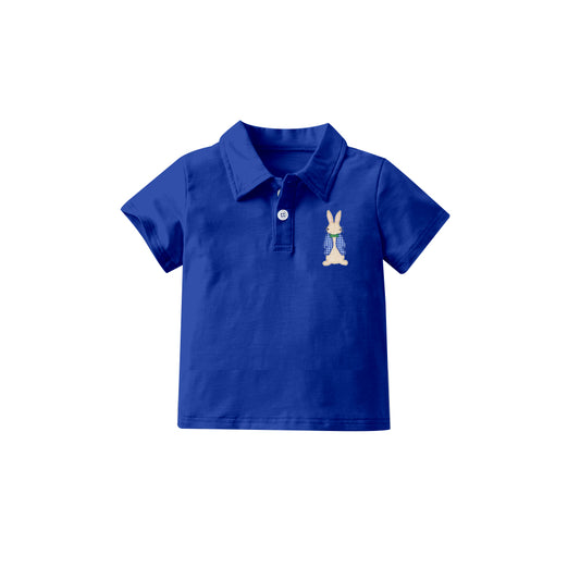 Baby Boys Easter Rabbit Navy Buttons Short Sleeve Polo Shirts Tops Preorder(moq 5)