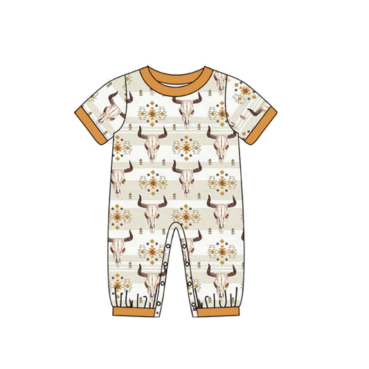 Baby Infant Boys Western Aztec Cow Skull Short Sleeve Rompers preorder(moq 5)