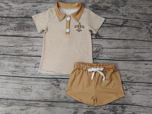 Baby Boys Mustard Stripes Team Short Sleeve Tee Shirt Shorts Clothes Sets preorder(moq 5)