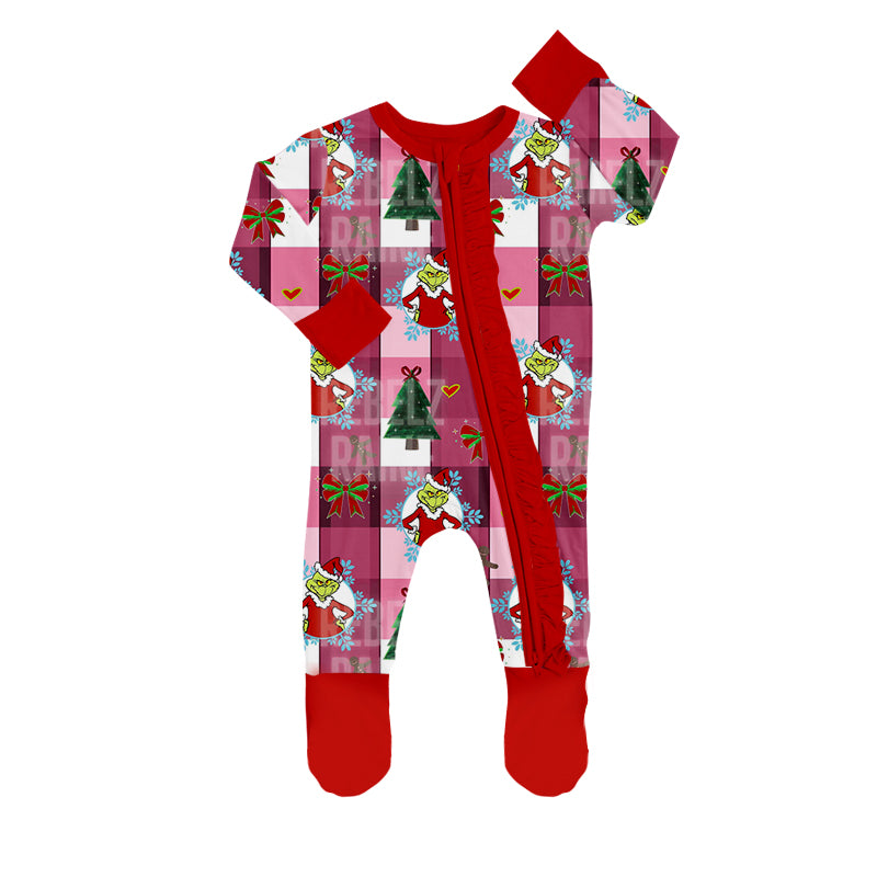 Baby Girls Christmas Green Frog Long Sleeve Zip Rompers preorder(moq 5)