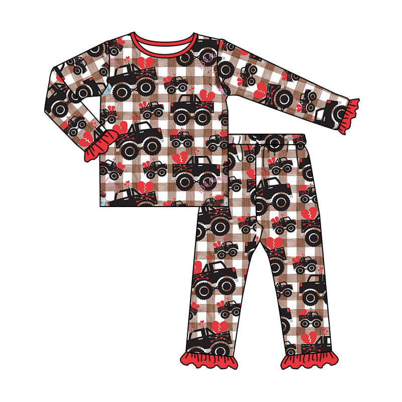 Baby Girls Hearts Valentines Tractors Shirts Top Pants Pajamas Clothes Sets preorder(moq 5)