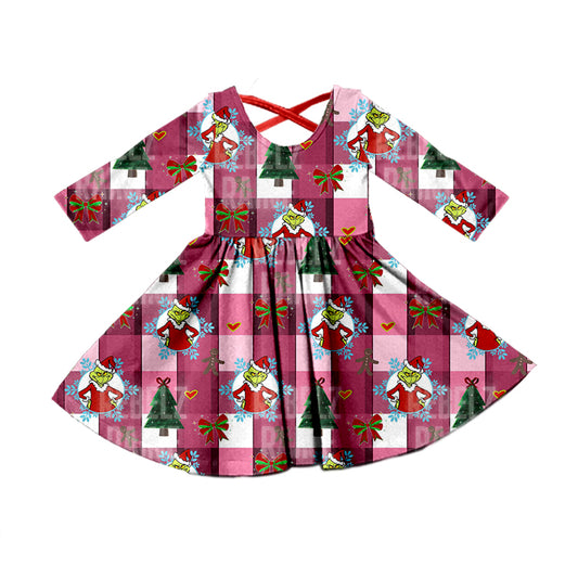 Baby Girls Green Frog Red Christmas Long Sleeve Dresses preorder(moq 5)