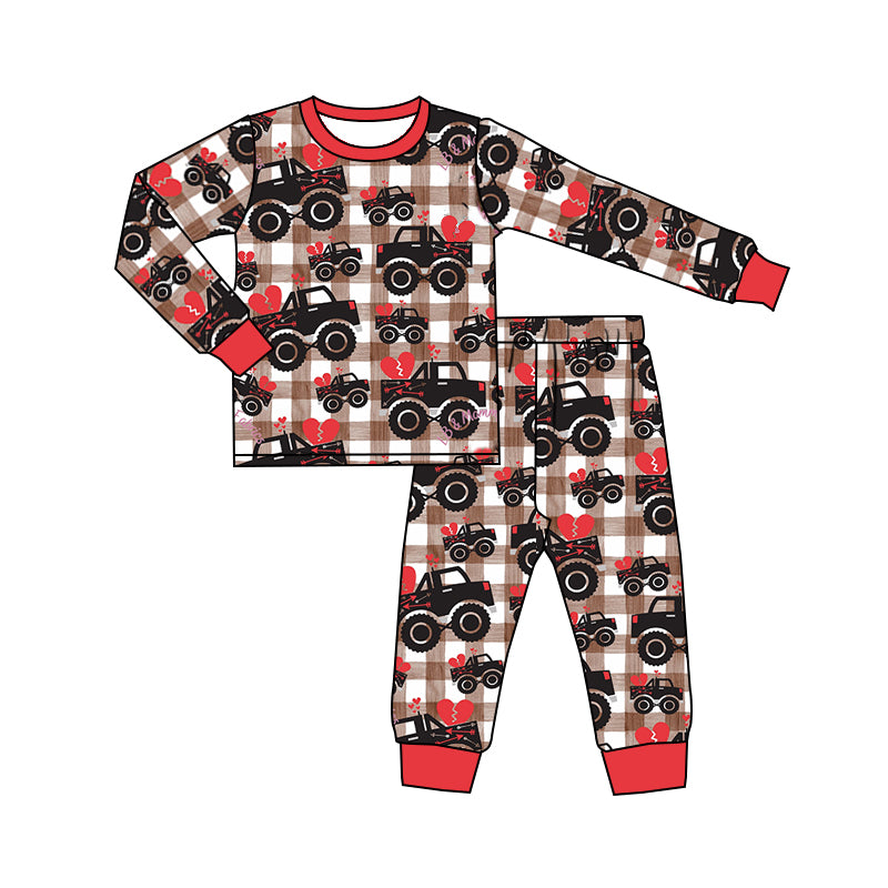 Baby Boys Hearts Valentines Tractors Shirts Top Pants Pajamas Clothes Sets preorder(moq 5)