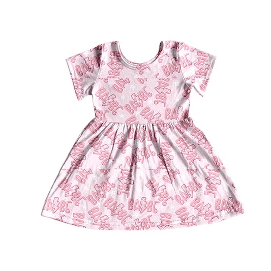 Baby Girls Pink Babe Short Sleeve Knee Length Dresses Preorder(moq 5)