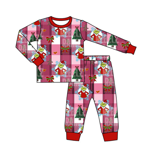 Baby Kids Green Frog Red 2pcs Pants Christmas Pajamas Clothes Sets preorder(moq 5)