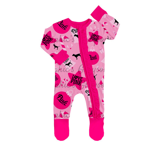 Baby Girls Love Dog Long Sleeve Zip Rompers preorder(moq 5)