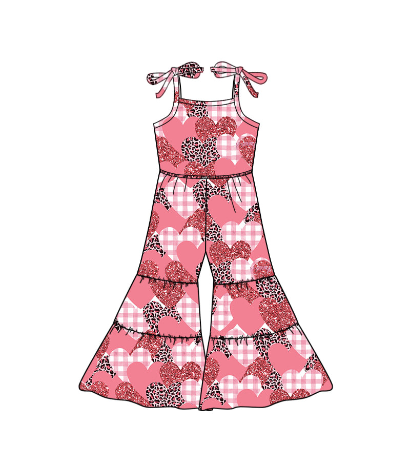 Baby Girls Hearts Valentines Leopard Straps Jumpsuits preorder(moq 5)