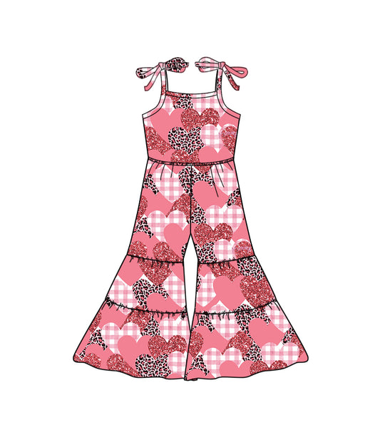 Baby Girls Hearts Valentines Leopard Straps Jumpsuits preorder(moq 5)