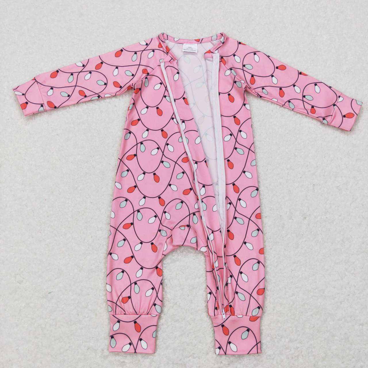 Baby Infant Girls Pink Christmas Lights Long Sleeve Zip Rompers