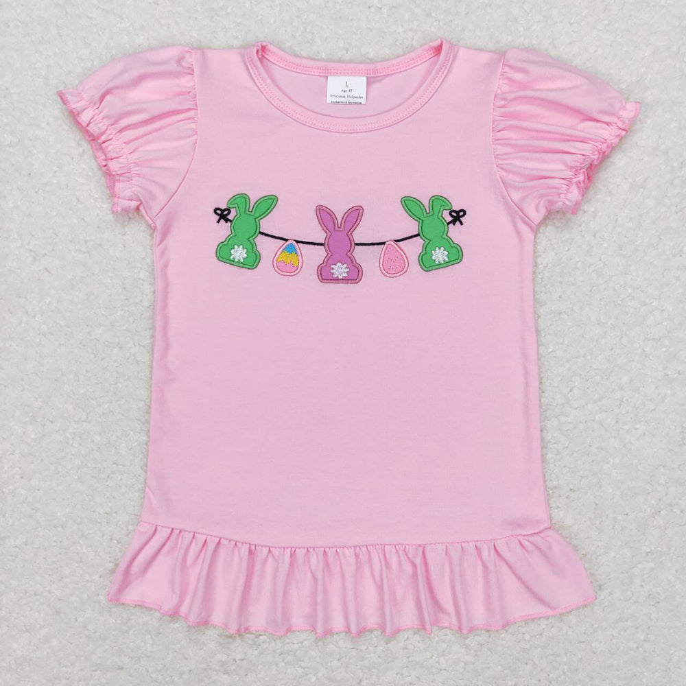 Baby Girls Easter Pink Rabbits Bunny Puffy Short Sleeve Shirt Tops