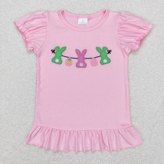 Baby Girls Easter Pink Rabbits Bunny Puffy Short Sleeve Shirt Tops