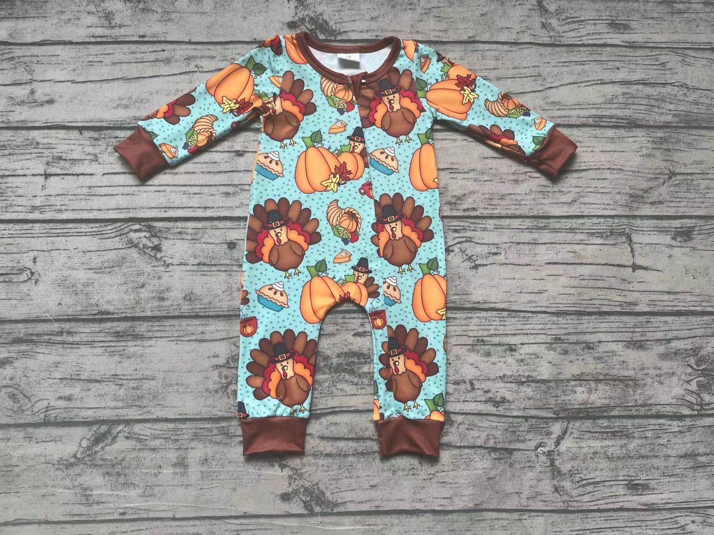 Baby Boys Thanksgiving Turkey Zip Long Sleeve Rompers