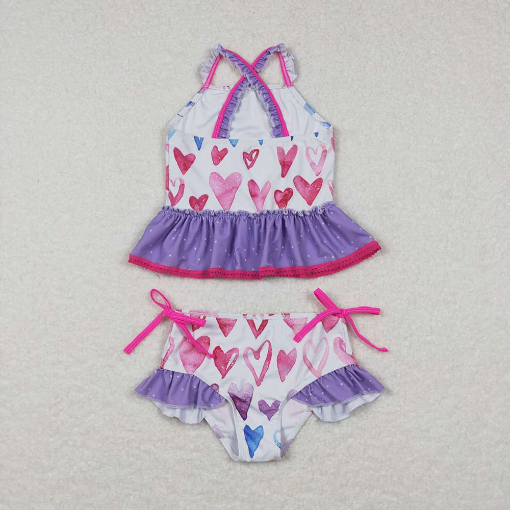 Baby Girls 2pcs Colorful Heart Top Ruffle Bottom Swimsuits