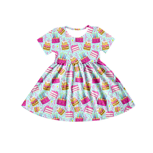 Baby Girls Cup Cake Dots Birthday Short Sleeve Knee Length dresses Preorder(moq 5)