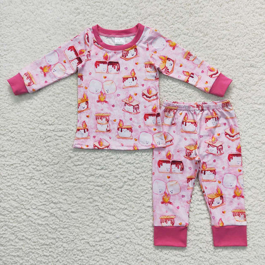 Baby Girls Pink Cookie Smore Top Pants 2pcs Pajamas Clothes Sets