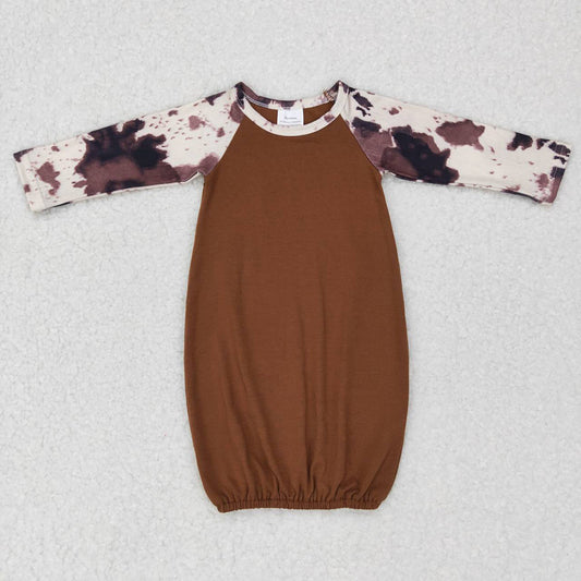 Baby Newborn Girls Brown Cowhide Long Sleeve Gowns(Need choose hats if you need)