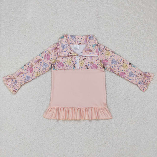 Baby Girls Pink Princess Ruffle Zip Pullover Tops