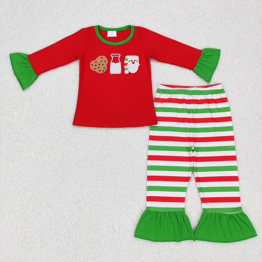 Baby Girls Red Cookie Milk Santa Stripes Pants Pajamas Clothes Sets