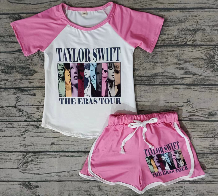 Baby Girls Light Pink Taylor Singer Shirt Top Shorts Clothes Sets Preorder(moq 5)