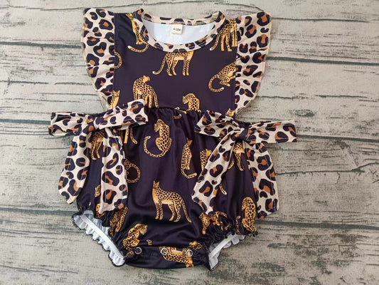 Baby Infant Girls Cheetah Bows Leopard Rompers preorder(moq 5)