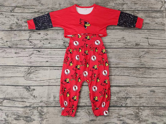 Baby Girls Team bird red Long Sleeve Top Jumpsuits 2pcs sets Preorder(moq 5)