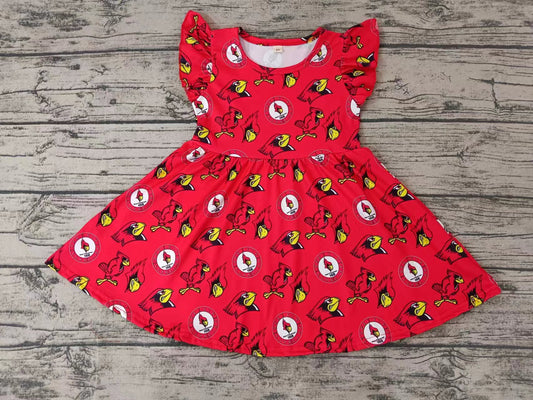 Baby Girls Team Flutter Sleeve bird red Knee Length Dresses Preorder(moq 5)