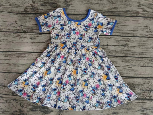 Baby Girls Cartoon Blue Mouse Knee Length Dresses Preorder(moq 5)