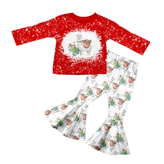 Baby Girls Christmas Llama Red Top Bell Pants Clothes Sets preorder(moq 5)