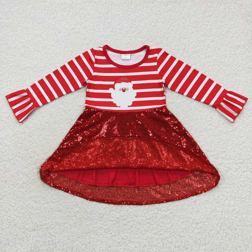 Baby Girls Christmas Santa Sequin Skirts Long Sleeve Dresses