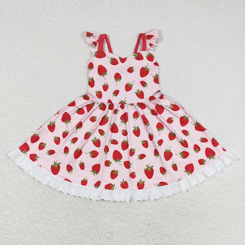 Baby Girls Strawberry Flutter Sleeve Knee Length Dresses