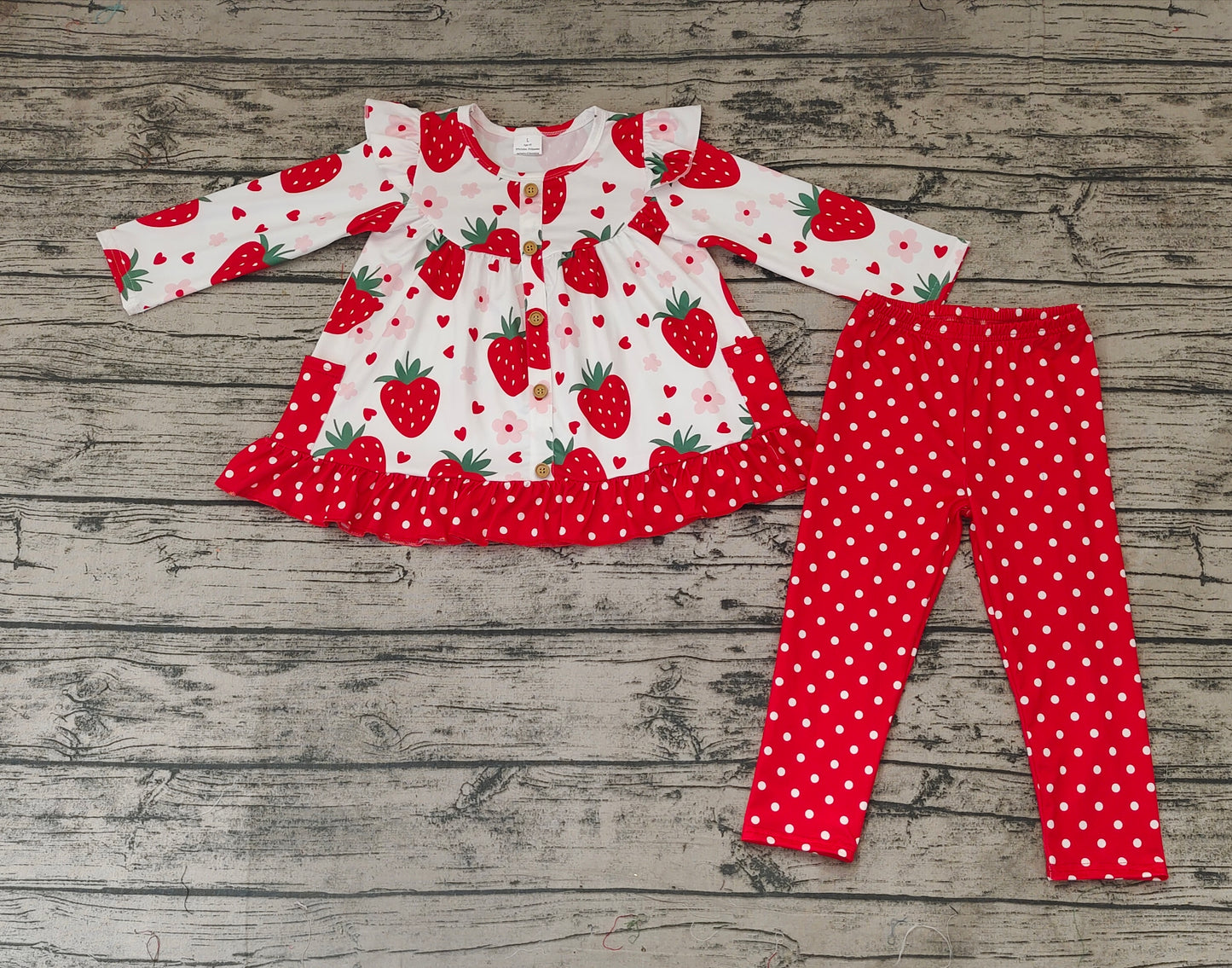 Baby Girls Boutique Strawberry Pocket Top Polka Dots Legging Clothes Sets