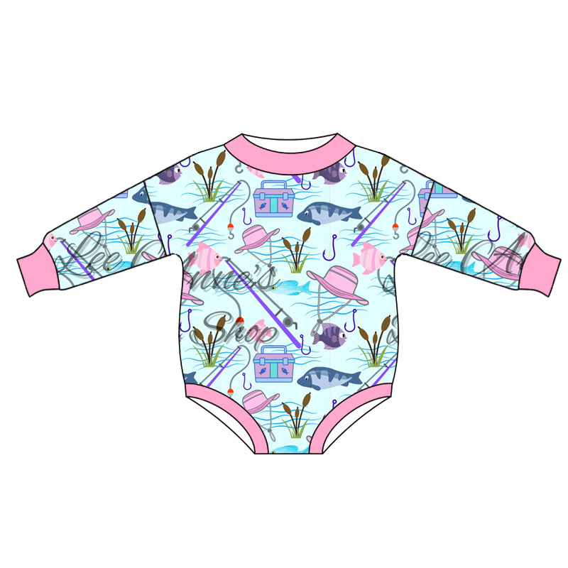 Baby Infant Pink Fishing Long Sleeve Rompers preorder(moq 5)