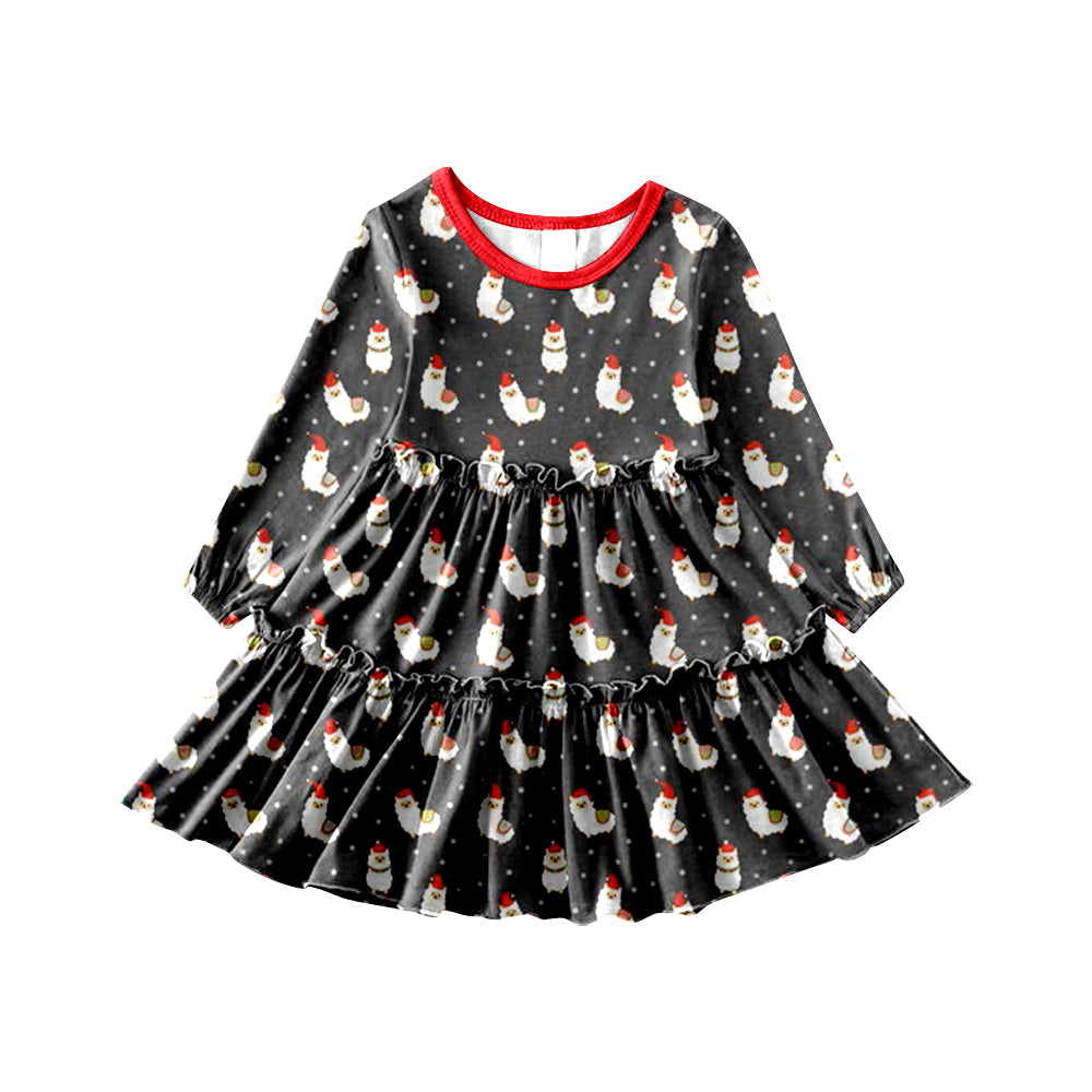 Baby Girls Christmas Llama Black Knee Length Dresses preorder(moq 5)