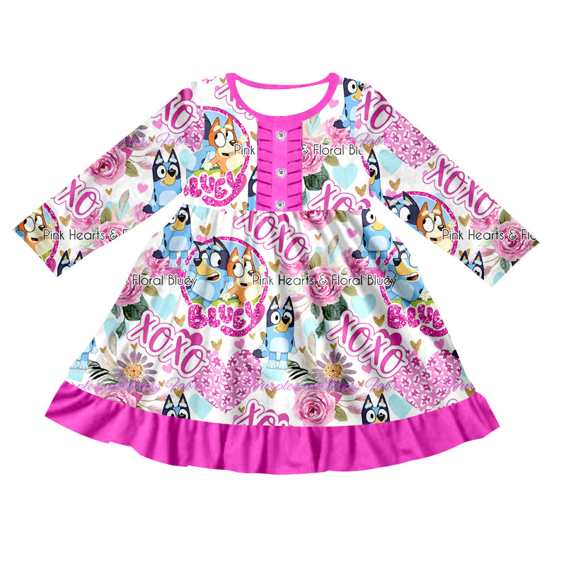 Baby Girls Pink Cartoon Dogs Ruffle Knee Length Dresses preorder(moq 5)