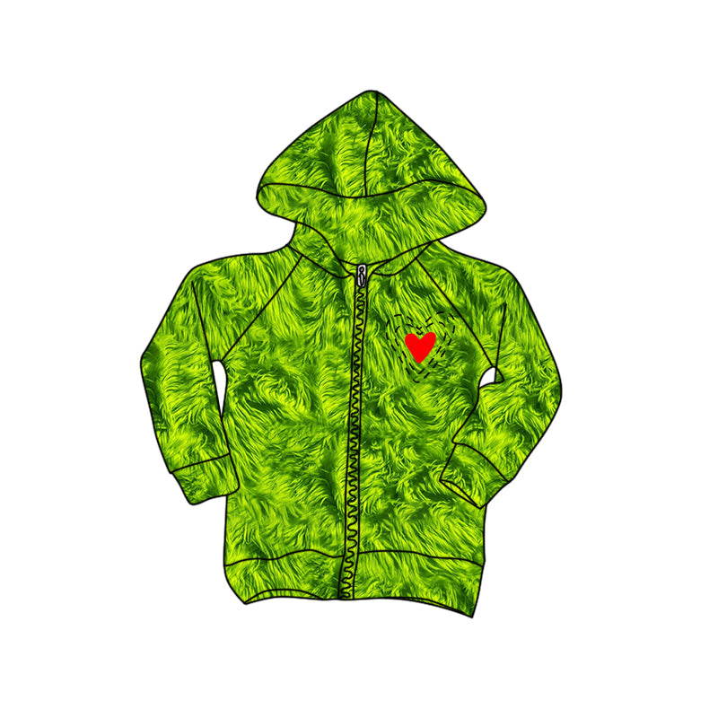 Baby Boys Christmas Green Heart Zip Cardigan Tops preorder(moq 5)