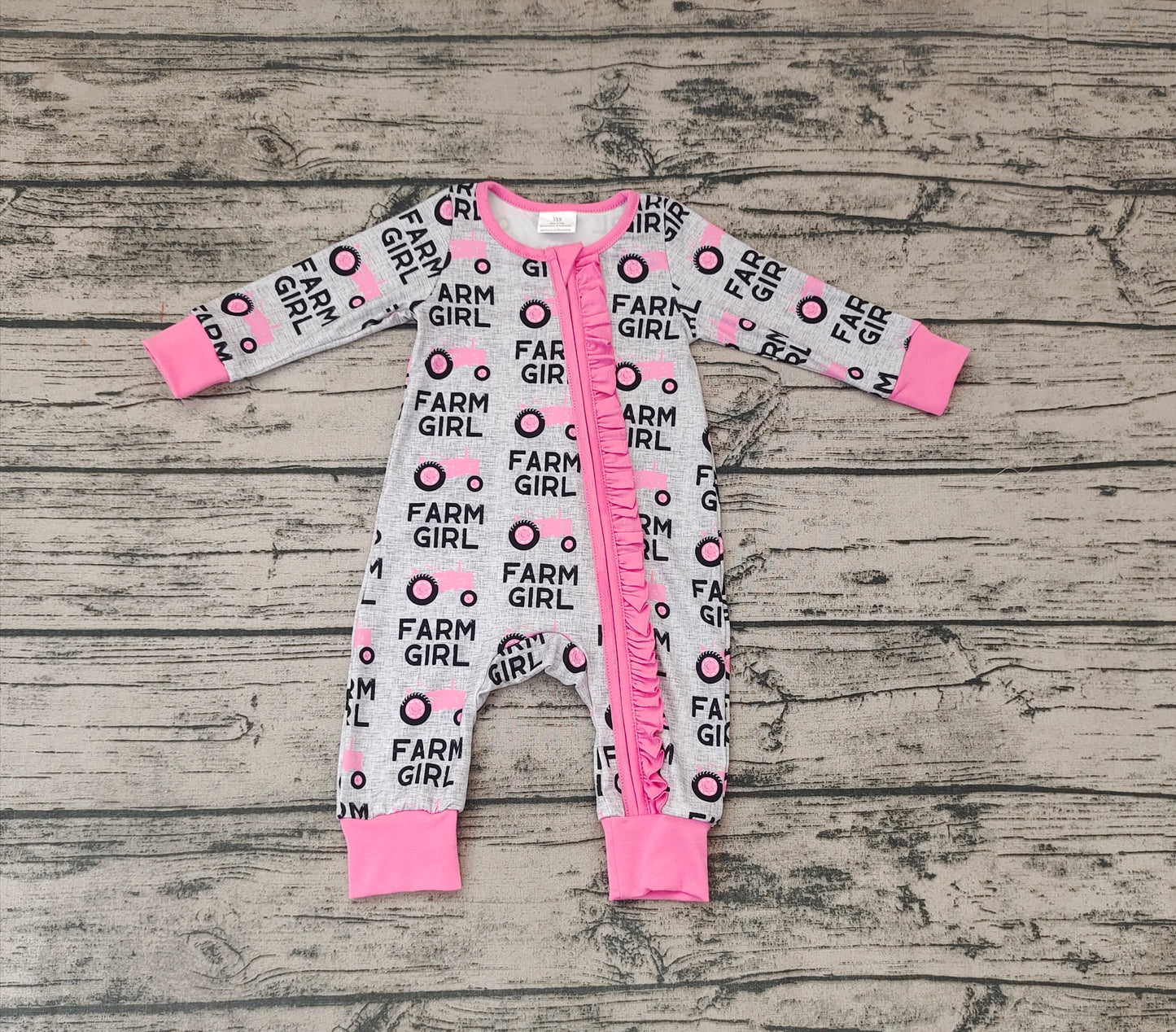 Baby Farm Girl Tractor Zip Long Sleeve Rompers