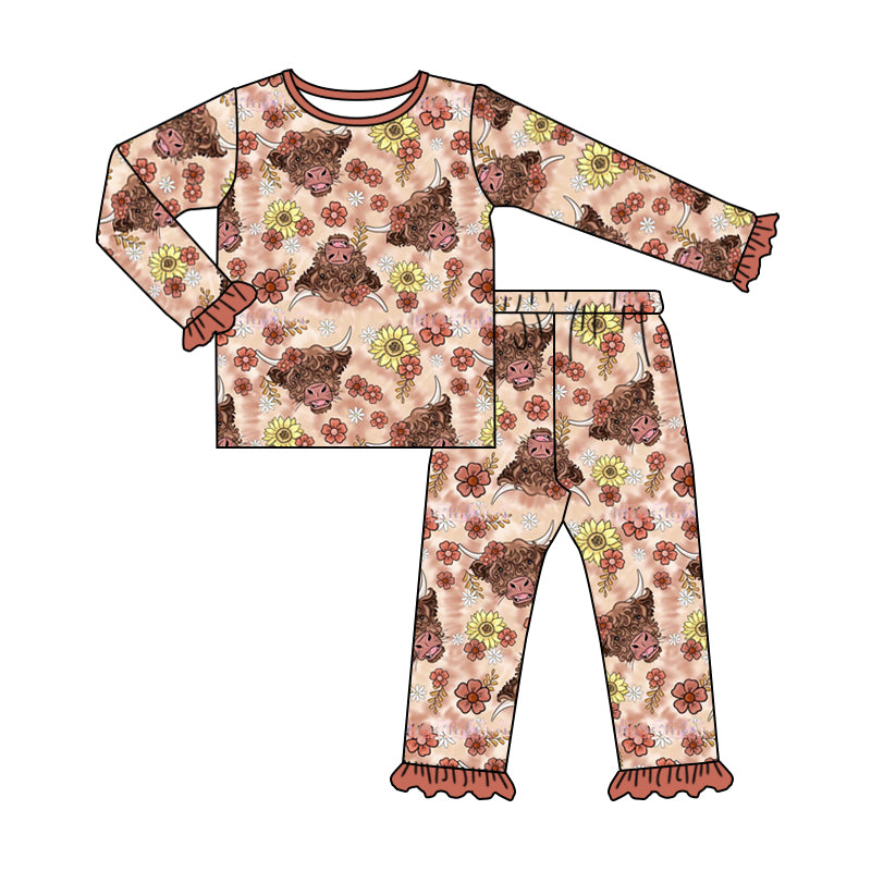 Baby Girls Western Highland Cow Straps 2pcs Jammies Pajamas preorder(moq 5)