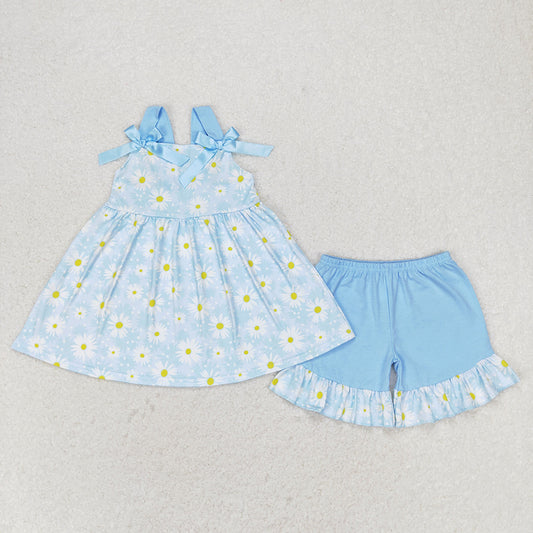 Baby Girls Daisy Flowers Bows Tunic Shorts Clothes Sets