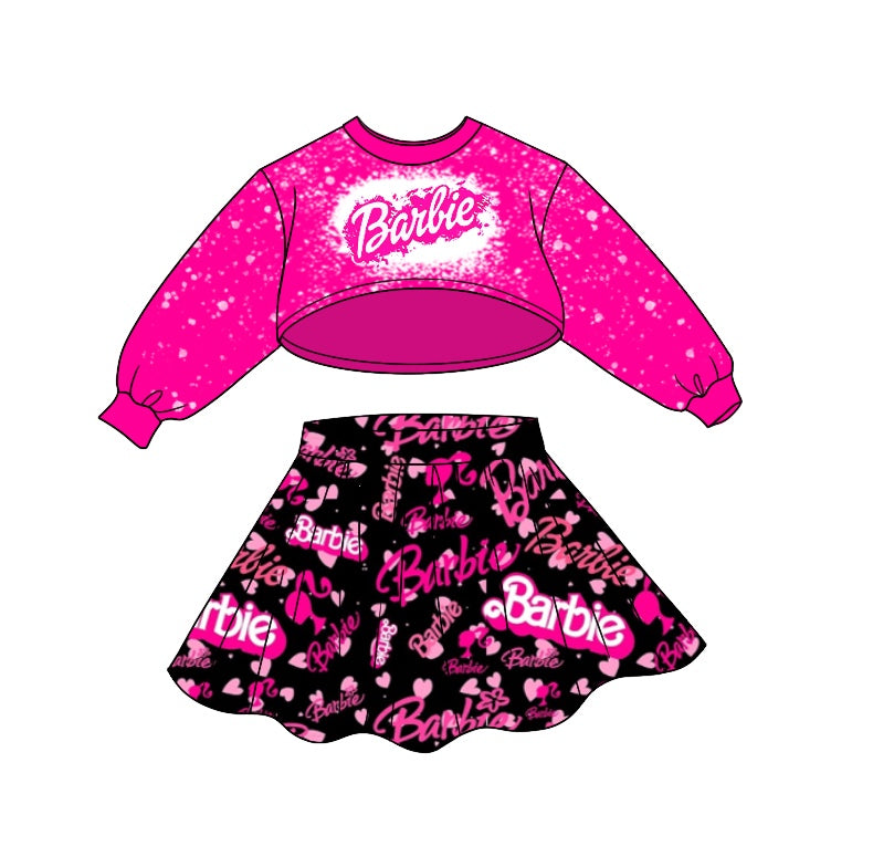 Baby Girls Doll Long Sleeve Top Pink Skirts Sets preorder(moq 5)