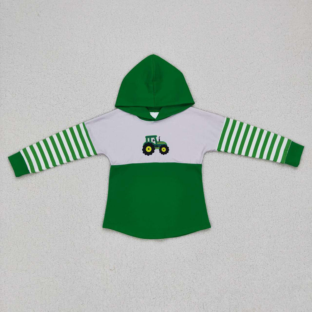 Baby Boys Girls Long Sleeve Hooded Green Tractor Tee Shirts Tops