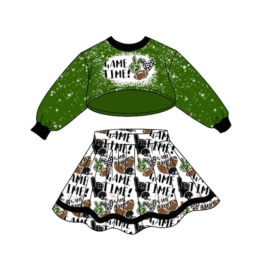 Baby Girls Game Time Long Sleeve Top Green Skirts Sets preorder(moq 5)