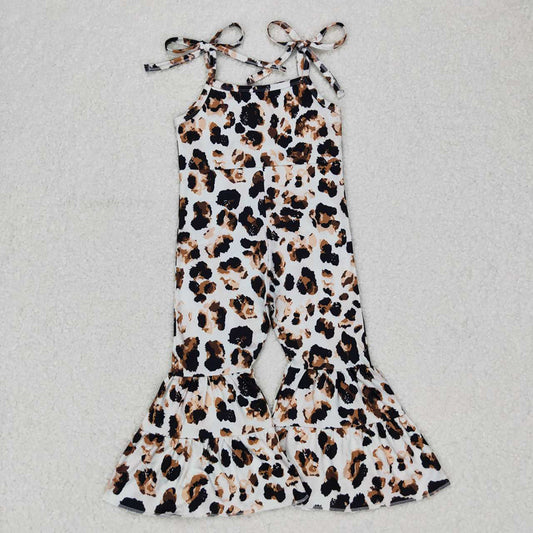 Baby Girls Western Leopard Straps Bell Bottom Jumpsuits