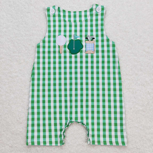 Baby Infant Boys Green Checkered Golf Rompers