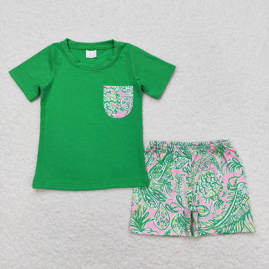 Baby Boys Green Short Sleeve Tee Shirts Tops Fishes Shorts Clothes Sets