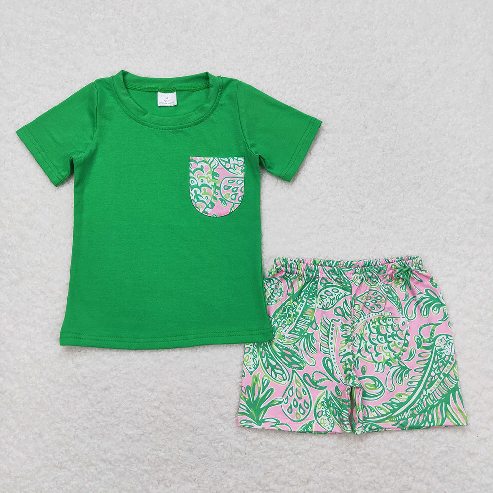 Baby Girls Green Leaves Fish Boys Sibling Summer Outfits Clothes Sets