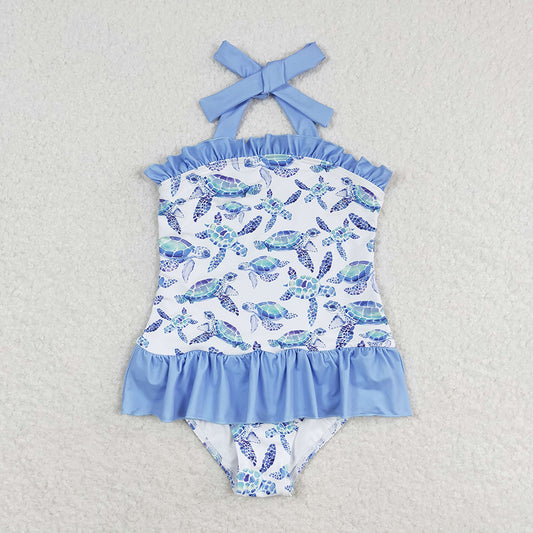 Baby Girls One Piece Ruffle Halter Turtles Swimsuits