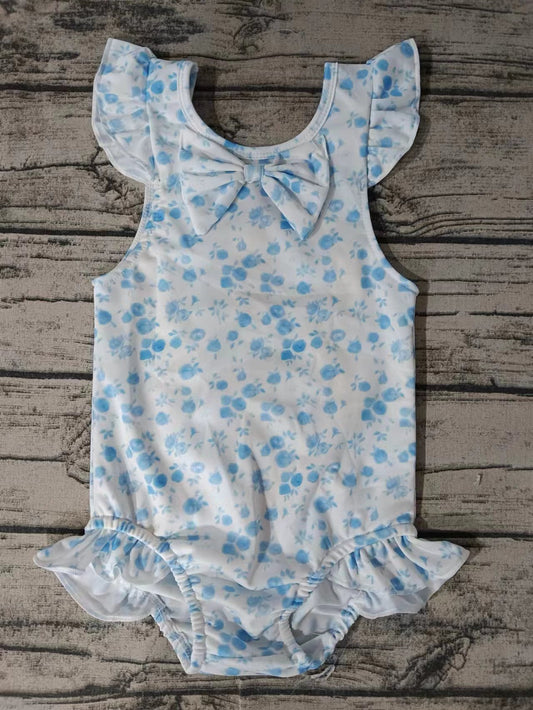 Baby Girls Flowers Blue Flowers Bow Swimsuits Preorder(moq 5)